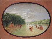 George Catlin Primitive Sailing by the Winnebago indians oil painting artist